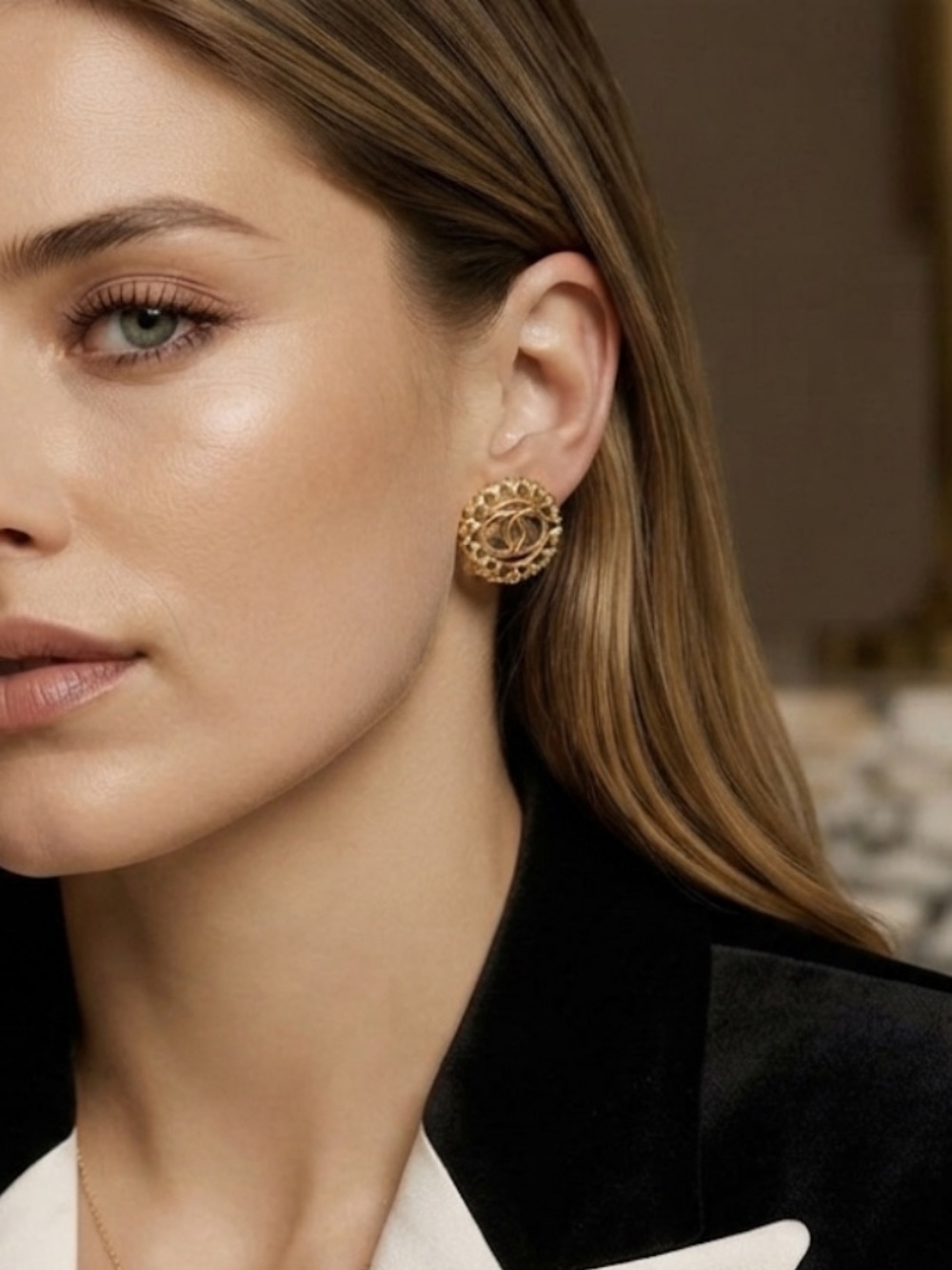 CHANEL Openwork Braided Stud Earrings